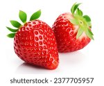 Two whole strawberries isolated on white background.