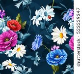 seamless pattern of poppy... | Shutterstock .eps vector #523229347
