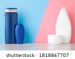 bottles  tube and jar on shelf... | Shutterstock . vector #1818867707