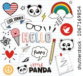 doodles cute panda and elements | Shutterstock .eps vector #1067169854