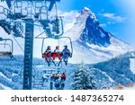 amazing beautiful view of Gornergrat, Zermatt, Matterhorn ski resort in Switzerland with cable chairlift transport