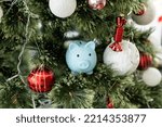 piggy bank and christmas decor
