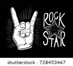 rock n rolll poster with skull  ... | Shutterstock .eps vector #728453467