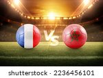 Soccer Football ball 3D with Morocco vs France flags 3D match-on green soccer