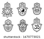 Set Of Hamsa Hand Drawn Symbol  ...