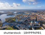 Aerial landscape view over Potsdam, Germany.