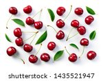 Cherry background. Cherries flat design. Cherry with leaves.
