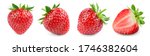 Small photo of Strawberry isolated. Strawberries with leaf isolate. Whole and half of strawberry on white. Strawberries isolate. Side view strawberries set.
