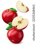 Red apple isolated. whole  half ...