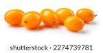 Small photo of Buckthorn isolated. Sea buckthorn on white background. Perfect retouched buckthorn berries with clipping path. Full depth of field.
