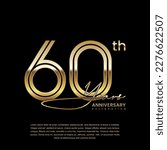 60th anniversary logo with gold color double line style. Line art design. Logo Vector Illustration