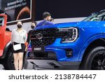 Small photo of Bangkok Thailand- Mar 23,2022 Next Gen Ford Everest Sport series shown on stage at Bangkok international motor show, show. New model Ford Everest 2022