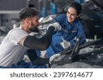 Small photo of Skilled car service technicians utilize advanced computerized diagnostics and precise tools in garage workshop to analyze, troubleshoot, repair engine and system issues, ensuring optimal performance.