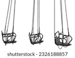 steel seat carousel ride hanging chair with metallic chains.  Close up. Illustration.  amusement park. metal, iron seat.  isolated on white background. 