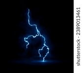 Small photo of Realistic lightning electricity on black background Lightning bolts realistic vector illustration. Powerful thunderstorm electricity discharge isolated on black background. Blue thunderbolt flare.