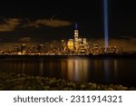 New York  09-11-2020 Tribute lights of 911 view from New Jersey