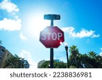 stop sign with trees in the background and some sky collins ave