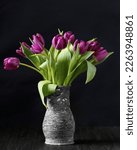 Purple Tulips In A Handmade...