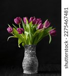 Purple Tulips In A Handmade...