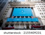 Small photo of New York NY USA-April 28, 2017 The New York Stock Exchange is decorated for the initial public offering of the car vending machine company Carvana The Texas-based company sells used cars online