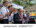 Small photo of New York NY USA-August 9, 2022 NY Congressman Jerrold Nadler joins transit advocates, elected officials and local leaders at a rally calling on the MTA to build the HellOs Kitchen subway station