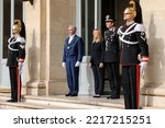 Small photo of Rome, Italy - October 22, 2022: Newly appointed Italian Prime Minister Giorgia Meloni leaves the Quirinale Palace after the swearing in ceremony of her new government.