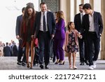 Small photo of Rome, Italy - October 22, 2022: Newly appointed infrastructures Minister Matteo Salvini arrives with his girlfriend Francesca Verdini at the Quirinale Palace to be sworn in.