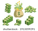 huge packs of paper money.... | Shutterstock .eps vector #1913359291