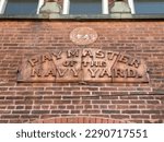 Small photo of New York, USA. December 26, 2018. Navy Yard Paymaster brick sign, Paymaster Building, Brooklyn Navy Yard.