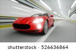 Red Sport Car In A Tunnel. Fast ...