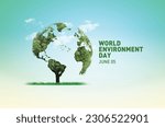 Invest in our planet. Environment day 2023 concept background. Ecology concept. Design with 3d tree map isolated on white background. 