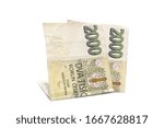 Two thousand czech krona bills on white.