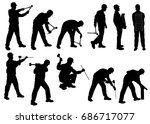 Vector Silhouettes Of Builder...