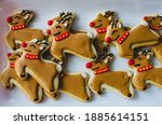 Close-up of homemade Rudolph the Red-nosed Reindeer Christmas cookies