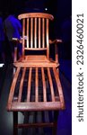 Small photo of BELFAST NORTHERN IRELAND UNITED KINGDOM 06 03 2023: This is one of only seven fully intact Titanic deck chairs known to exist today survived the sinking of the ill-fated oceanline