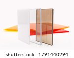 Small photo of Solid Polycarbonate Sheet. Brown, white, transparent. Acrylic Plastic glass