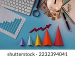 top view business items with growth chart colored cones. Resolution and high quality beautiful photo
