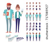 hipster couple. front  side ... | Shutterstock .eps vector #717085927