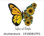 sunflower butterfly hand drawn... | Shutterstock .eps vector #1918081991
