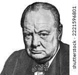 Sir Winston Churchill (1874 - 1965) portrait from British five pounds sterling banknote