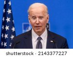 Small photo of BRUSSELS, BELGIUM. 24th March 2022. Joe Biden, President of United States of America, during press conference after NATO extraordinary SUMMIT 2022.