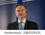 Small photo of RIGA, LATVIA. 2nd November 2023. Christian Lindner (at photo), Finance minister of Germany and Arvils Aseradens, Finance Minister of Latvia, during press conference.