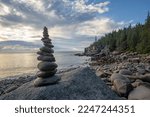 Small photo of Cairn rock stack near Boulder Beach in Acadia National Park Maine