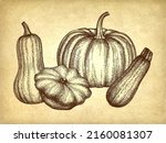 squash and pumpkin set on old... | Shutterstock .eps vector #2160081307