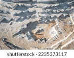 Top view Industry marble quarry and cut white blocks aerial.