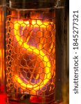 Small photo of 5, Nixie tube showing five red, macro shot