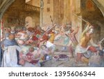 Small photo of FLORENCE, ITALY - JANUARY 10, 2019: Battle between Catholics and heretics at the time of St. Peter the Martyr, fresco by Lorenzo Sciorina in the cloister of Santa Maria Novella church in Florence