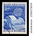 Small photo of ZAGREB, CROATIA - JULY 03, 2014: A stamp issued in the Austria shows Telex and globe, the 50th Anniversary of Radio Austria, circa 1974.