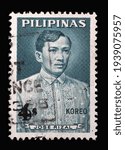 Small photo of ZAGREB, CROATIA - SEPTEMBER 18, 2014: Stamp printed in Philippines shows Jose Rizal (1861-1896)(overprint 4c on 6c), circa 1964