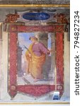 Small photo of ROME, ITALY - SEPTEMBER 03: Saint Hippolytus martyr fresco painting in Church of St Lawrence at Lucina, Rome, Italy on September 03, 2016.